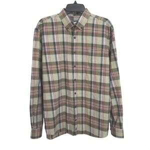 Johnnie-O Damon Plaid Button Down Shirt Large Pine Green Cotton Long Sleeve